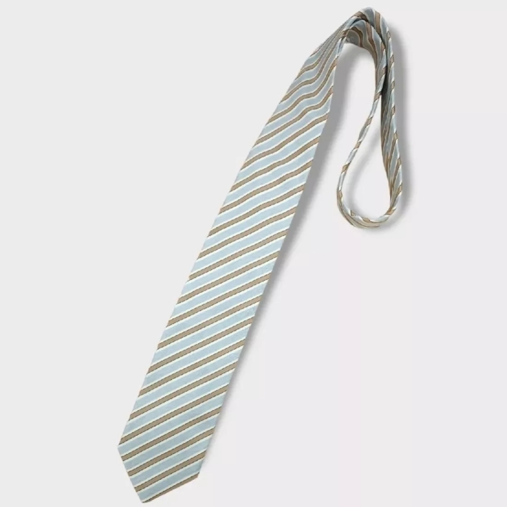SOLD CORNELIANI Blue/Brown Striped Silk LUXURY Tie ITALY